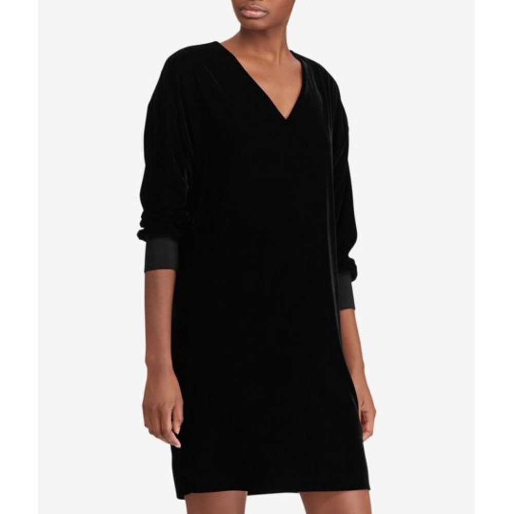 NWT Velvet Lauren Ralph Lauren Black Shift Dress V Neck